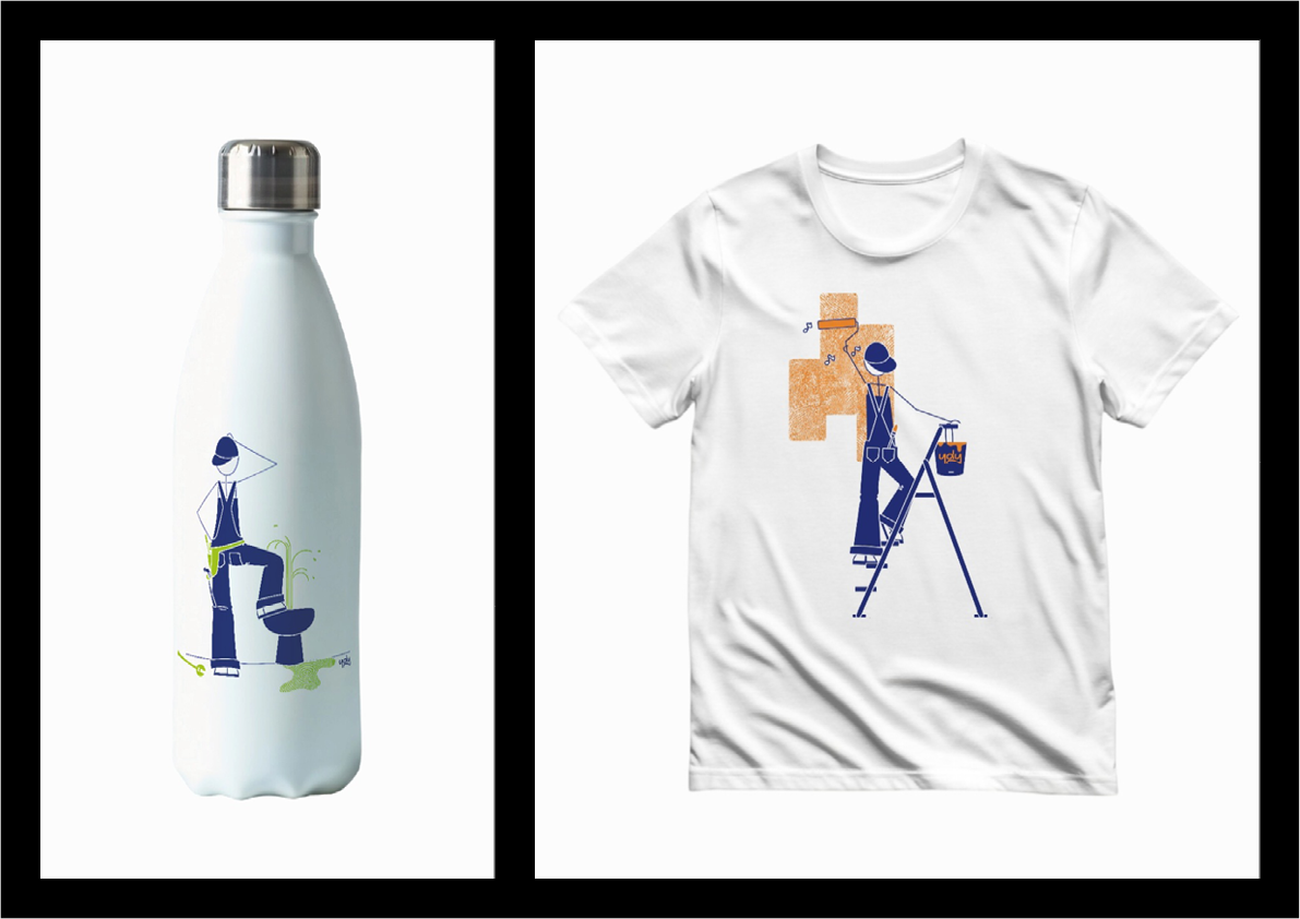 Exemples de personnalisation ydy.officiel pour professionnels : gourde et tee-shirt floqués sur mesure